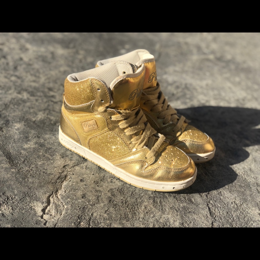 Pastry Glam Pie Glitter Youth Dance Sneaker, Gold